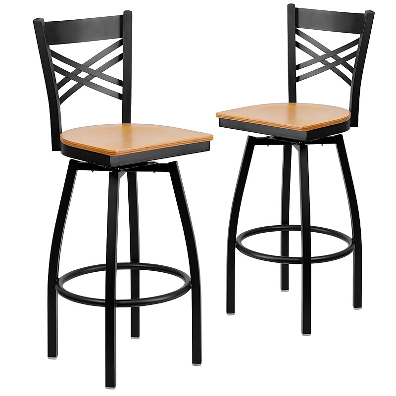 Flash Furniture HERCULES Series Traditional Metal X-Back Barstool, Black/Natural Wood Seat, 2-Pieces/Pack (2XU6F8BXSWVNTW) image 1