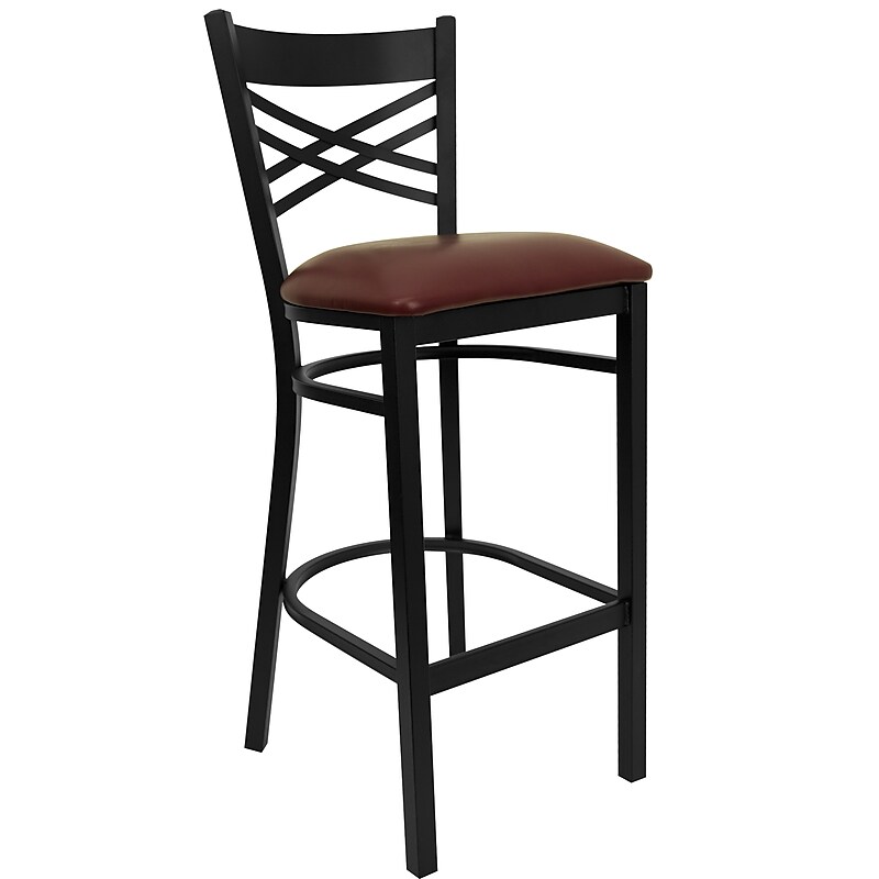 Flash Furniture HERCULES Series Traditional Metal X-Back Restaurant Barstool, Black/Burgundy (XU6FOBXBARBRV) image 1