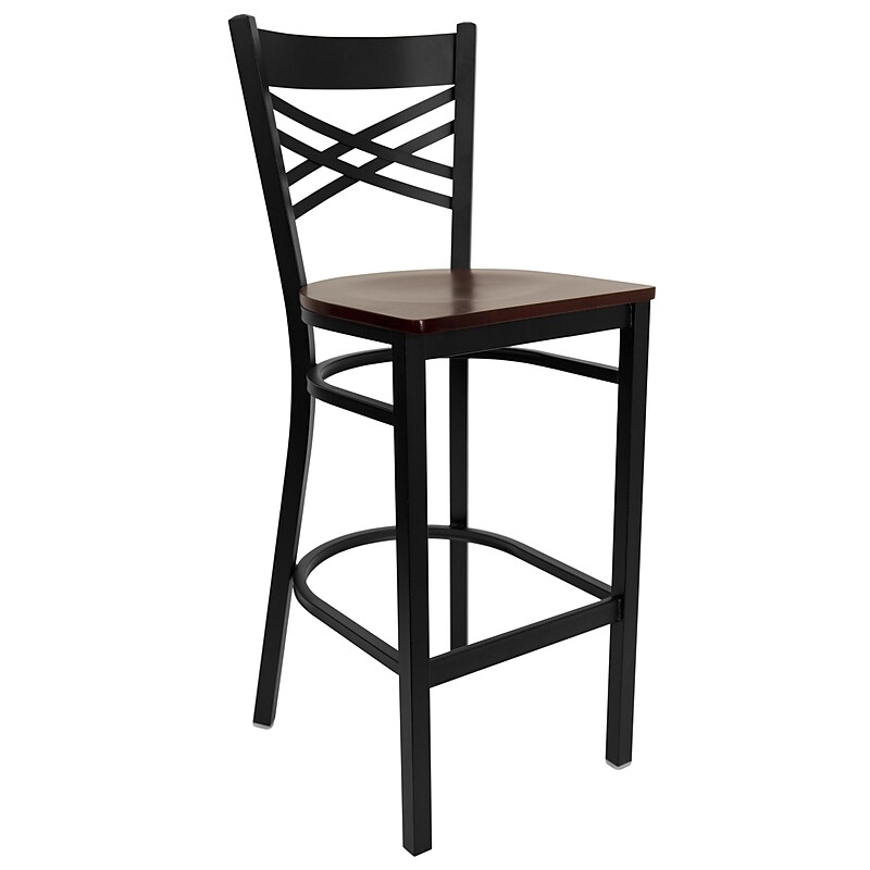 Flash Furniture HERCULES Series Traditional Metal X-Back Restaurant Barstool, Black/Mahogany (XU6FOBXBARMAW) image 1