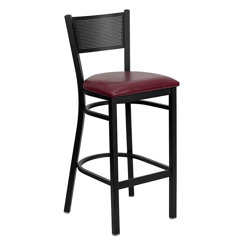 Flash Furniture HERCULES Series Traditional Metal Grid Back Restaurant Barstool, Black/Burgundy (XUDG616GRDBBURV) image 1