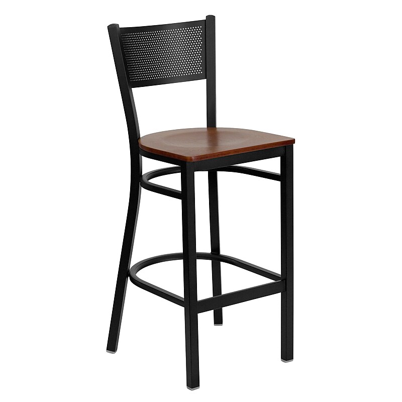 Flash Furniture HERCULES Series Traditional Metal Grid Back Restaurant Barstool, Black/Cherry Wood (XUDG616GRDBCHYW) image 1