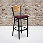 Flash Furniture HERCULES Series Traditional Metal Slat Back Restaurant Barstool, Black/Natural Wood/Burgundy (XU6H3BSLTBARBRV)~#|#~sp81131546_sc7
