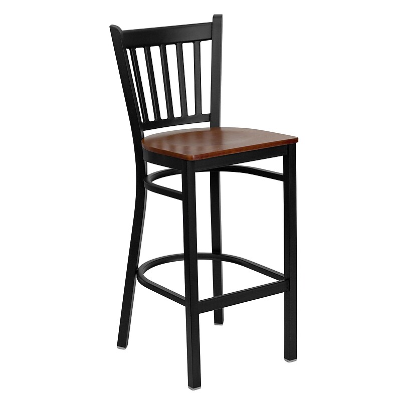 Flash Furniture HERCULES Series Traditional Metal Vertical Back Restaurant Barstool, Black/Cherry Wood (XUDG6R6BVRTCHYW) image 1