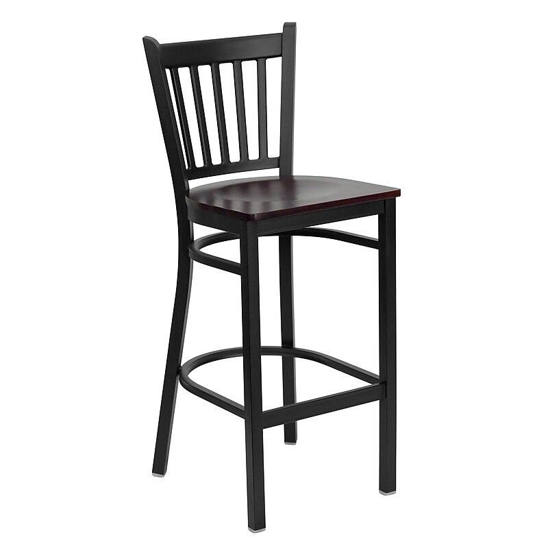 Flash Furniture HERCULES Series Traditional Metal Vertical Back Restaurant Barstool, Black/Mahogany Wood (XUDG6R6BVRTMAHW) image 1