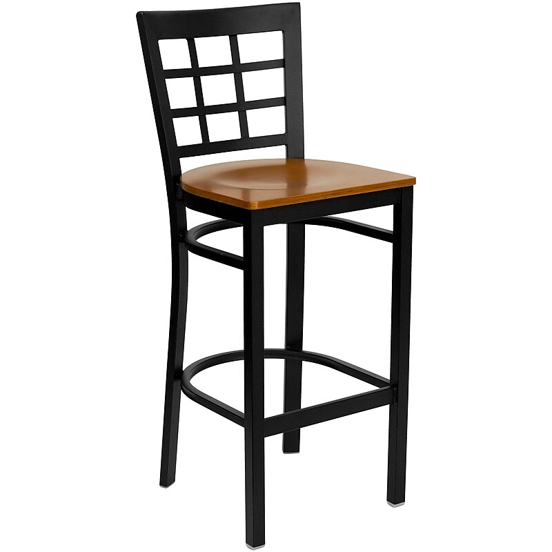 Flash Furniture HERCULES Series Traditional Metal Window Back Restaurant Barstool, Black/Cherry Wood (XU6R7BWINBARCHW) image 1