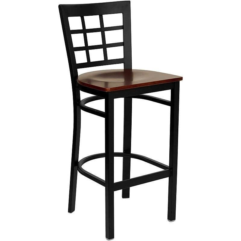 Flash Furniture HERCULES Series Traditional Metal Window Back Restaurant Barstool, Black/Mahogany Wood (XU6R7BWINBARMAW) image 1