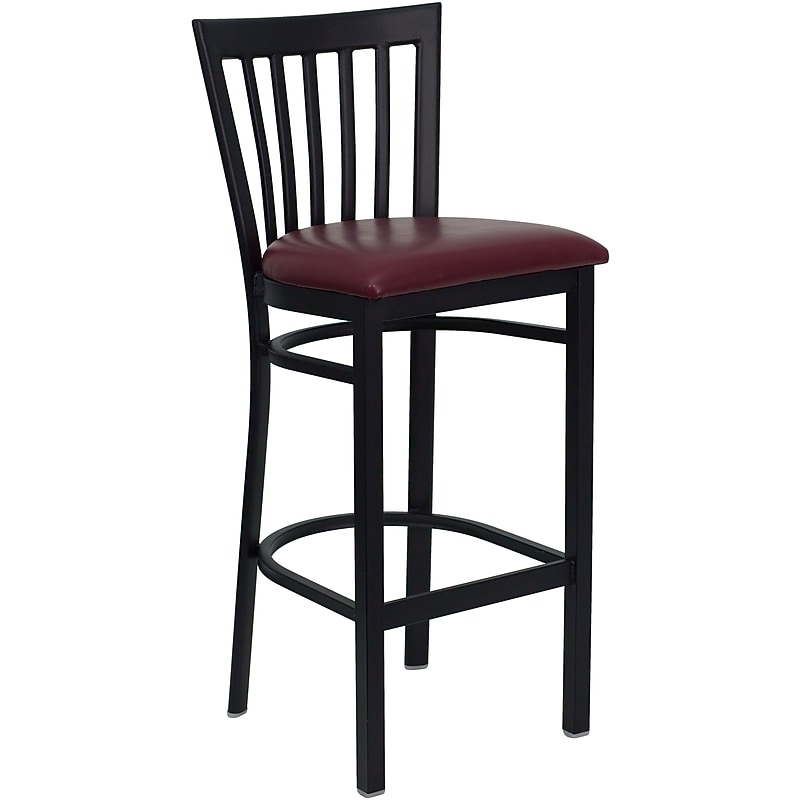 Flash Furniture HERCULES Series Traditional Metal School House Back Restaurant Barstool, Black/Burgundy (XU6R8BSCHBARBRV) image 1