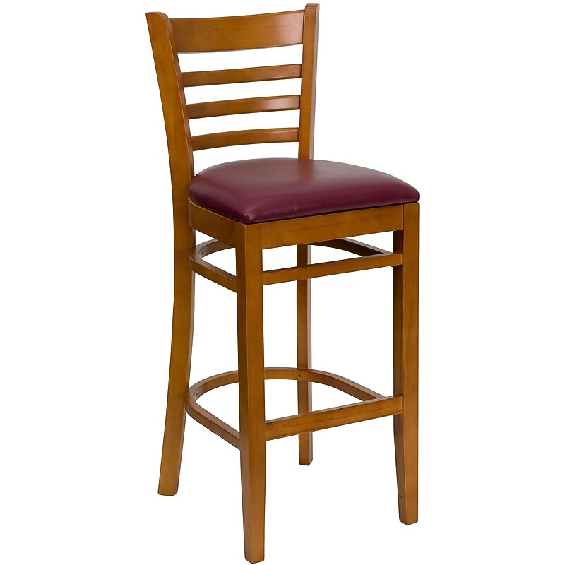 Flash Furniture HERCULES Series Traditional Wood Ladder Back Restaurant Barstool, Cherry Wood/Burgundy (XUW05BARCHYBRV) image 1