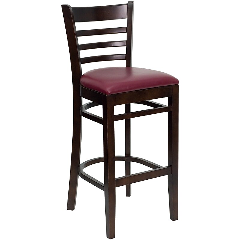 Flash Furniture HERCULES Series Traditional Wood Ladder Back Restaurant Barstool, Walnut Wood/Burgundy (XUW05BARWALBRV) image 1
