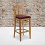 Flash Furniture HERCULES Series Traditional Wood Vertical Slat Back Restaurant Barstool, Natural Wood/Burgundy (XUW08BARNATBRV)~#|#~sp81131784_sc7