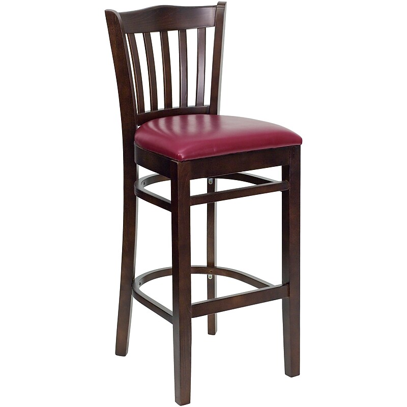 Flash Furniture HERCULES Series Traditional Wood Vertical Slat Back Restaurant Barstool, Walnut Wood/Burgundy (XUW08BARWALBRV) image 1