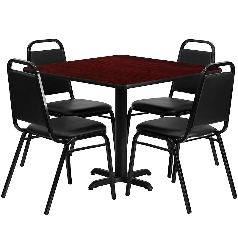 Flash Furniture Carlton 5-Piece Laminate Table and Chair Set, 36" x 36", Mahogany/Black (HDBF1010) image 1