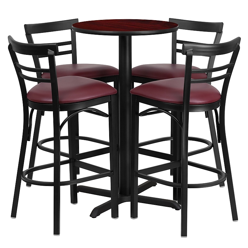 Flash Furniture 24'' X-Base Round Table Set W/4 Ladder Back Metal Bar Stools (HDBF1038) image 1