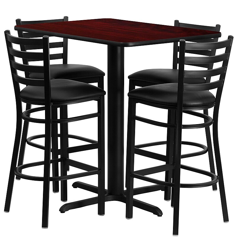 Flash Furniture 24''Wx42''L X-Base Rectangular Table Set W/4 Ladder Back Bar Stools (HDBF1018) image 1