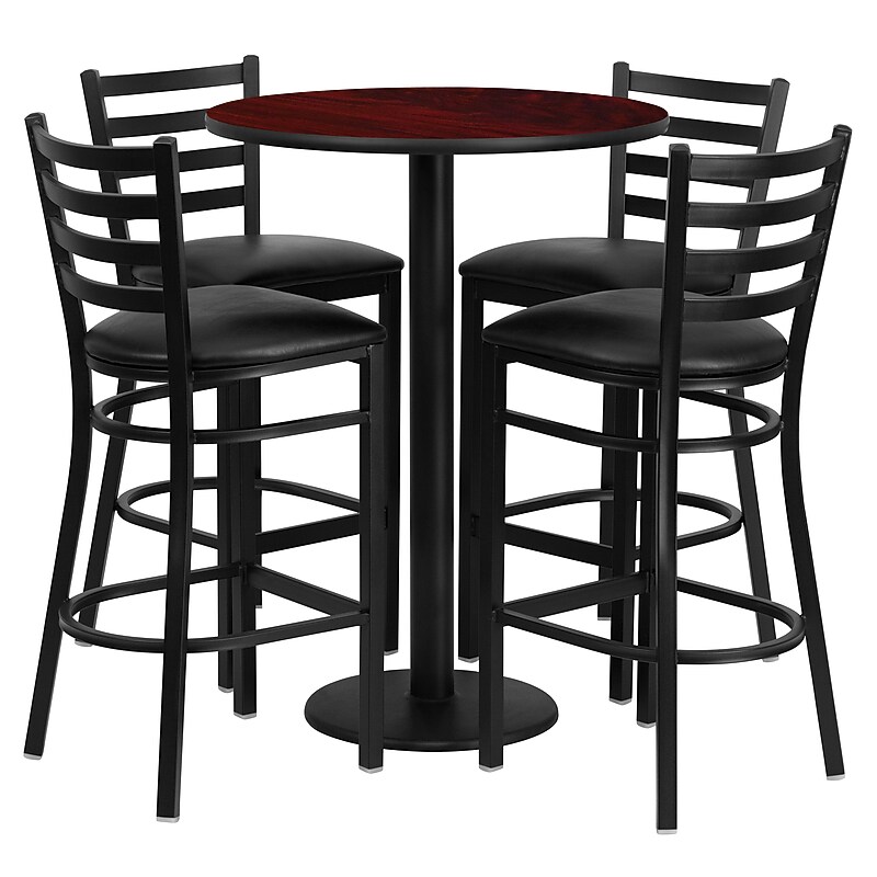 Flash Furniture 30'' Round Table Set W/4 Ladder Back Metal Bar Stools (RSRB1022) image 1