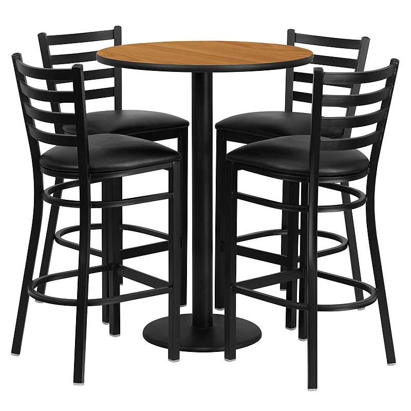 Flash Furniture 30'' Round Table Set W/4 Ladder Back Metal Bar Stools (RSRB1023) image 1