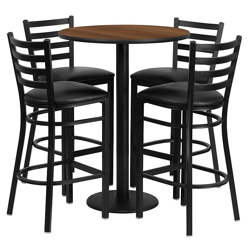 Flash Furniture 30'' Round Table Set W/4 Ladder Back Metal Bar Stools (RSRB1024) image 1