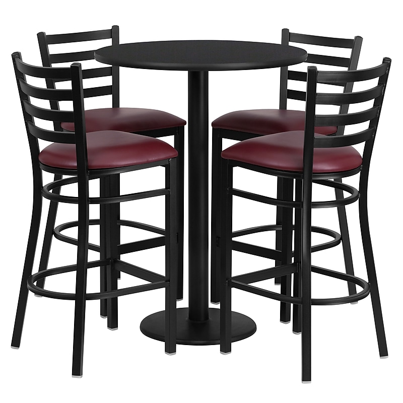 Flash Furniture 30'' Round Table Set W/4 Ladder Back Metal Bar Stools (RSRB1025) image 1