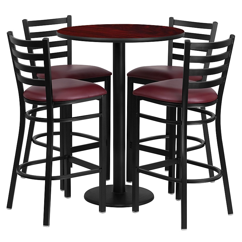 Flash Furniture 30'' Round Table Set W/4 Ladder Back Metal Bar Stools (RSRB1026) image 1