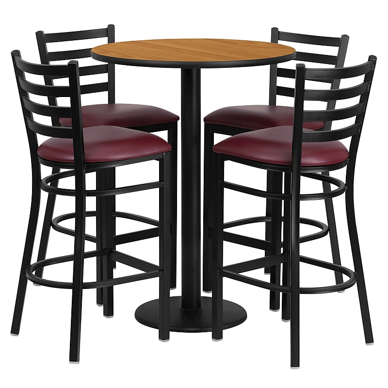 Flash Furniture 30'' Round Table Set W/4 Ladder Back Metal Bar Stools (RSRB1027) image 1