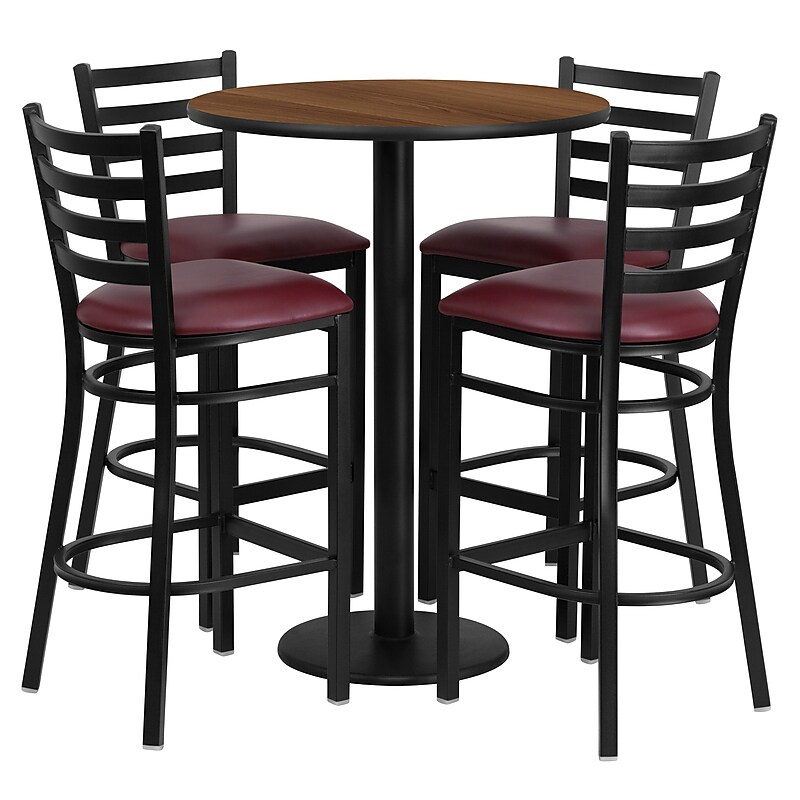 Flash Furniture 30'' Round Table Set W/4 Ladder Back Metal Bar Stools (RSRB1028) image 1