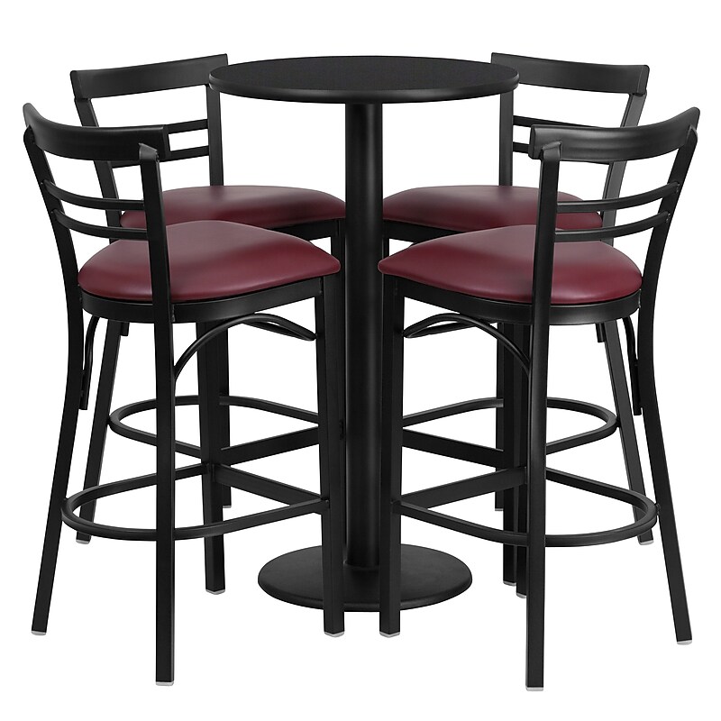 Flash Furniture 24'' Round Table Set W/4 Ladder Back Bar Stools (RSRB1037) image 1