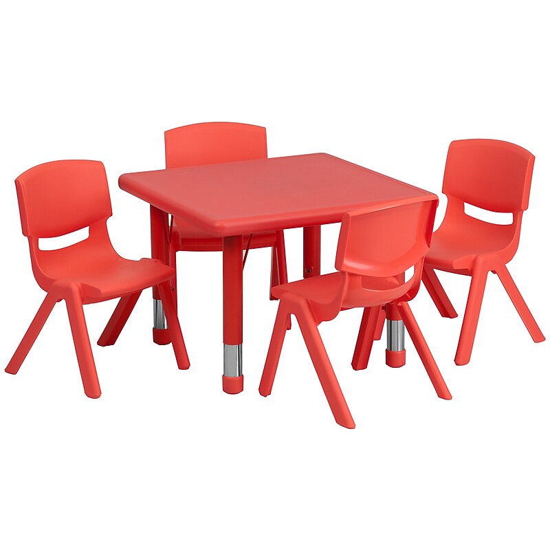 Flash Furniture Emmy Square Activity Table Set, 24" x 24", Height Adjustable, Red (YCX23SQTBLREDE) image 1