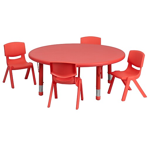45'' Round Blue Plastic Height Adjustable Activity Table Set with 4 Chairs ... 