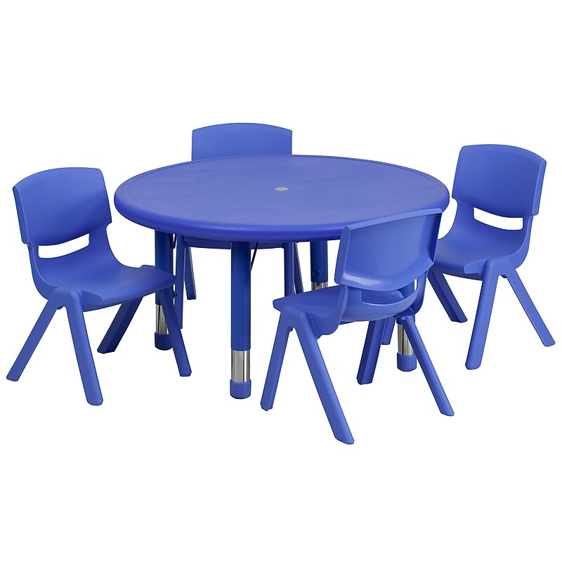 Flash Furniture Emmy 33" Round Activity Table Set, Height Adjustable, Blue (YCX73RNDTBLBLE) image 1