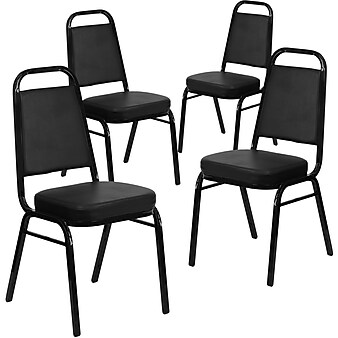 Flash Furniture HERCULES™ 19 1/4"H Vinyl Black Frame Trapezoidal Back Banquet Chair, Black, 4/Pack (4FDBHF1BKBK)