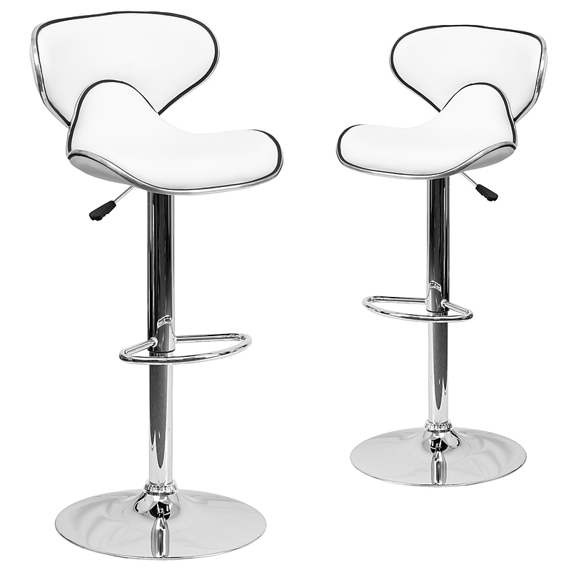 Flash Furniture Contemporary Vinyl Adjustable Height Barstool with Back, White, 2-Pieces (2DS815WHGG) image 1
