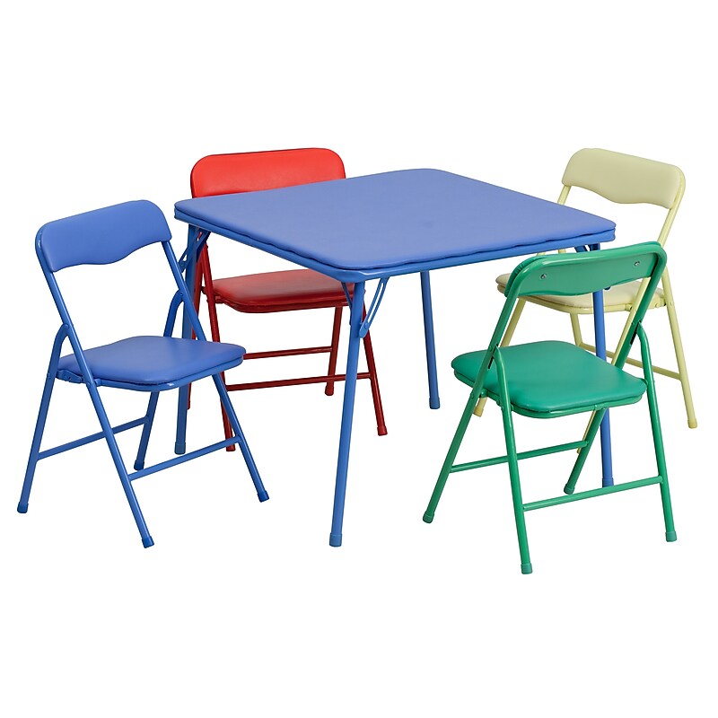 Flash Furniture Mindy Square Kids 5 Piece Folding Table and Chair Set, 24" x 24", Multicolored (JB9KID) image 1
