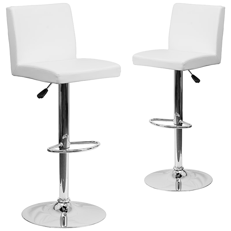 Flash Furniture Contemporary Vinyl Adjustable Height Barstool with Back, White, 2-Pieces (2CH92066WHGG) image 1