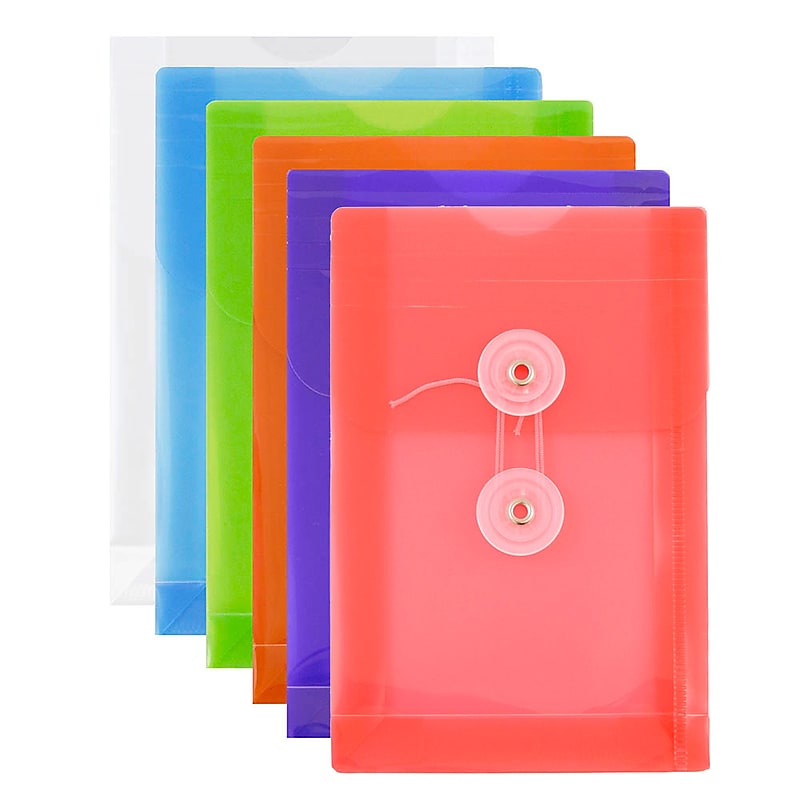 JAM Paper Standard Plastic Filing Envelope with Button & String Closure, Letter, Assorted Colors, 6/Pack (473B1ASSRTD) image 1