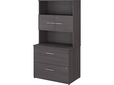 Bush Business Furniture Office 500 2-Drawer Lateral File Cabinet with Hutch, Locking, Letter/Legal, Storm Gray (OF5007SGSU)