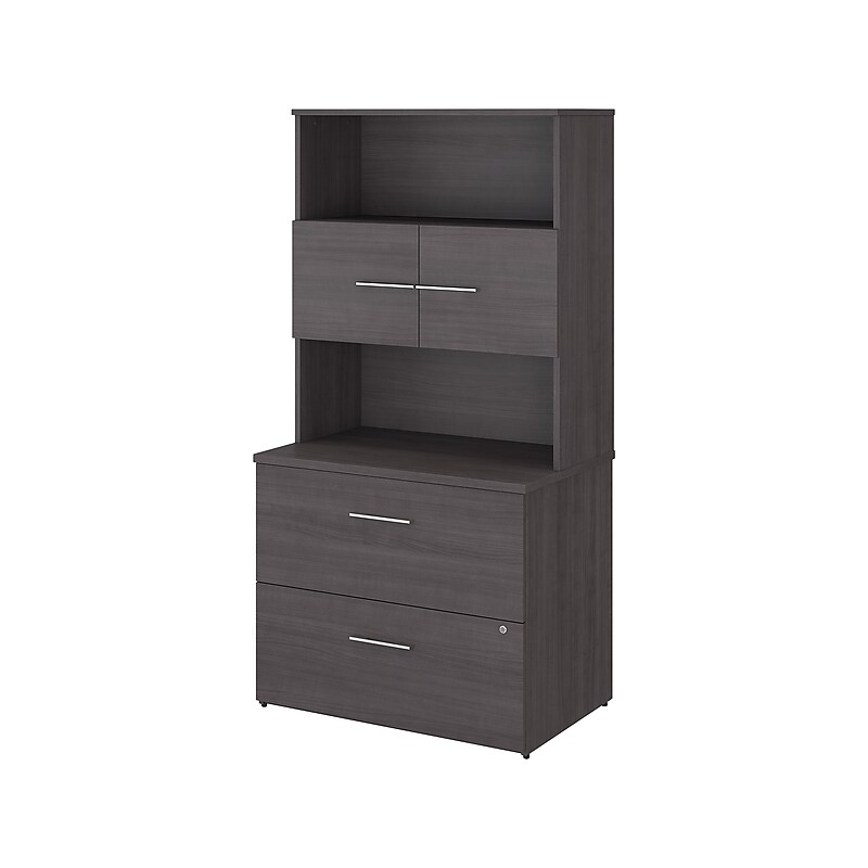 Bush Business Furniture Office 500 2-Drawer Lateral File Cabinet with Hutch, Locking, Letter/Legal, Storm Gray (OF5007SGSU) image 1
