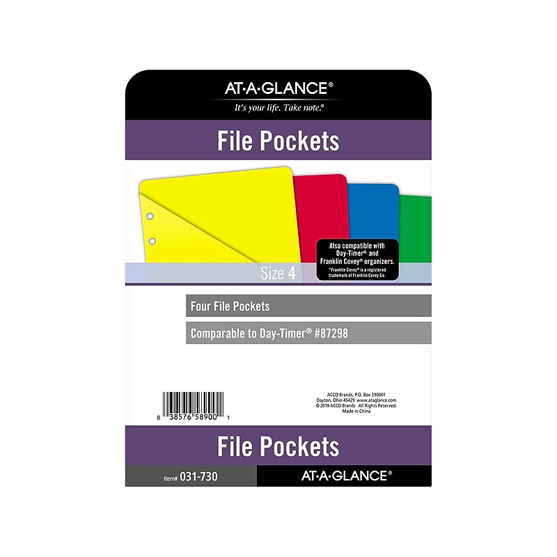 AT-A-GLANCE File Pockets 5.5" x 8.5", Assorted Colors, 4/Pack (031-730) image 1