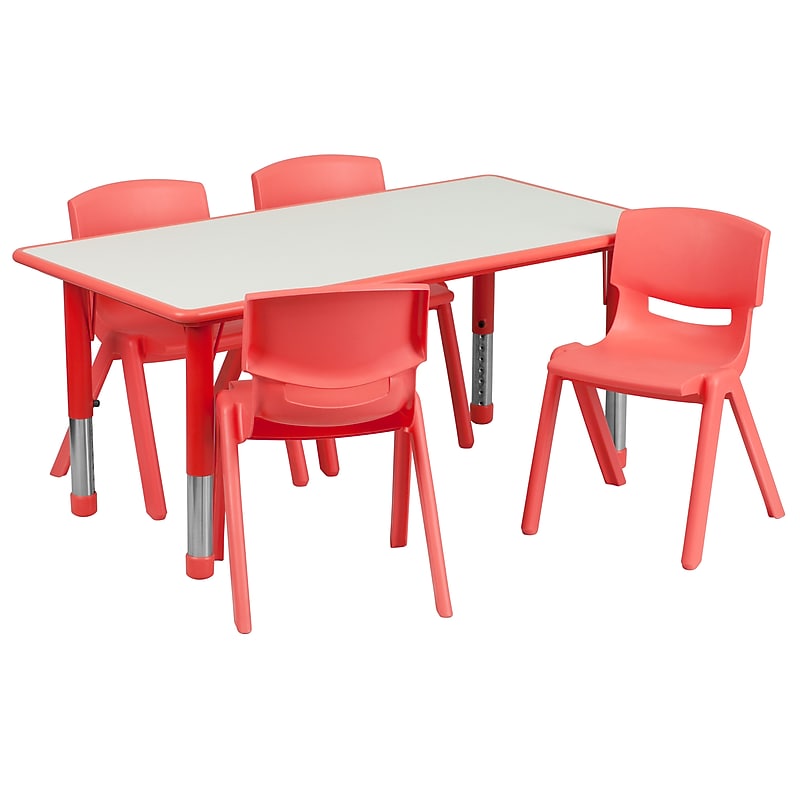 Flash Furniture Emmy Rectangular Activity Table Set, 23.625" x 47.25", Height Adjustable, Red (YU06034RECTBLRD) image 1