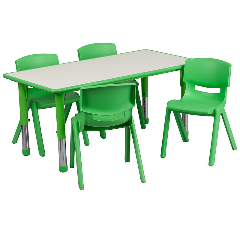 Flash Furniture Emmy Rectangular Activity Table Set, 23.625" x 47.25", Height Adjustable, Green (YU06034RECTBLGN) image 1