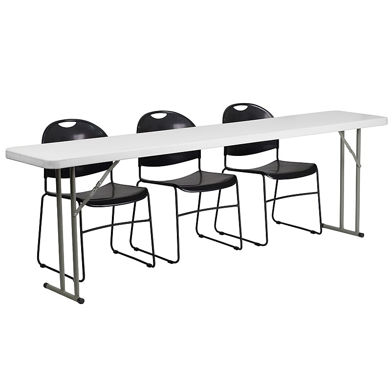 Flash Furniture Kathryn Folding Table Set, 96" x 18", White/Black (RB18961) image 1