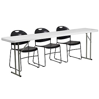 Flash Furniture 8' Plastic Folding Training Table Set, White (RB18961)