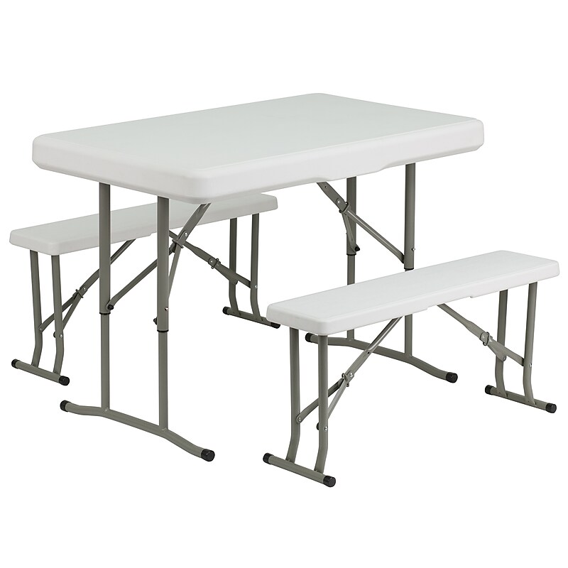 Flash Furniture Rowan Rectangular 3 Piece Folding Bench and Table Set, 25.5" x 41", Granite White (DADYCZ103) image 1