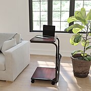 Flash Mobile Sit-Down/Stand-Up Computer Desk w/Removable Pouch, Adjust from 27'' to 46.5'', Mahogany