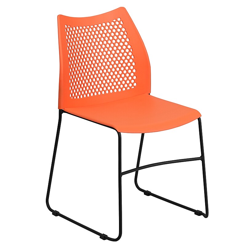 Flash Furniture HERCULES Series Plastic Stack Chair with Air-Vent Back and Sled Base, Orange/Black (RUT498AOR) image 1