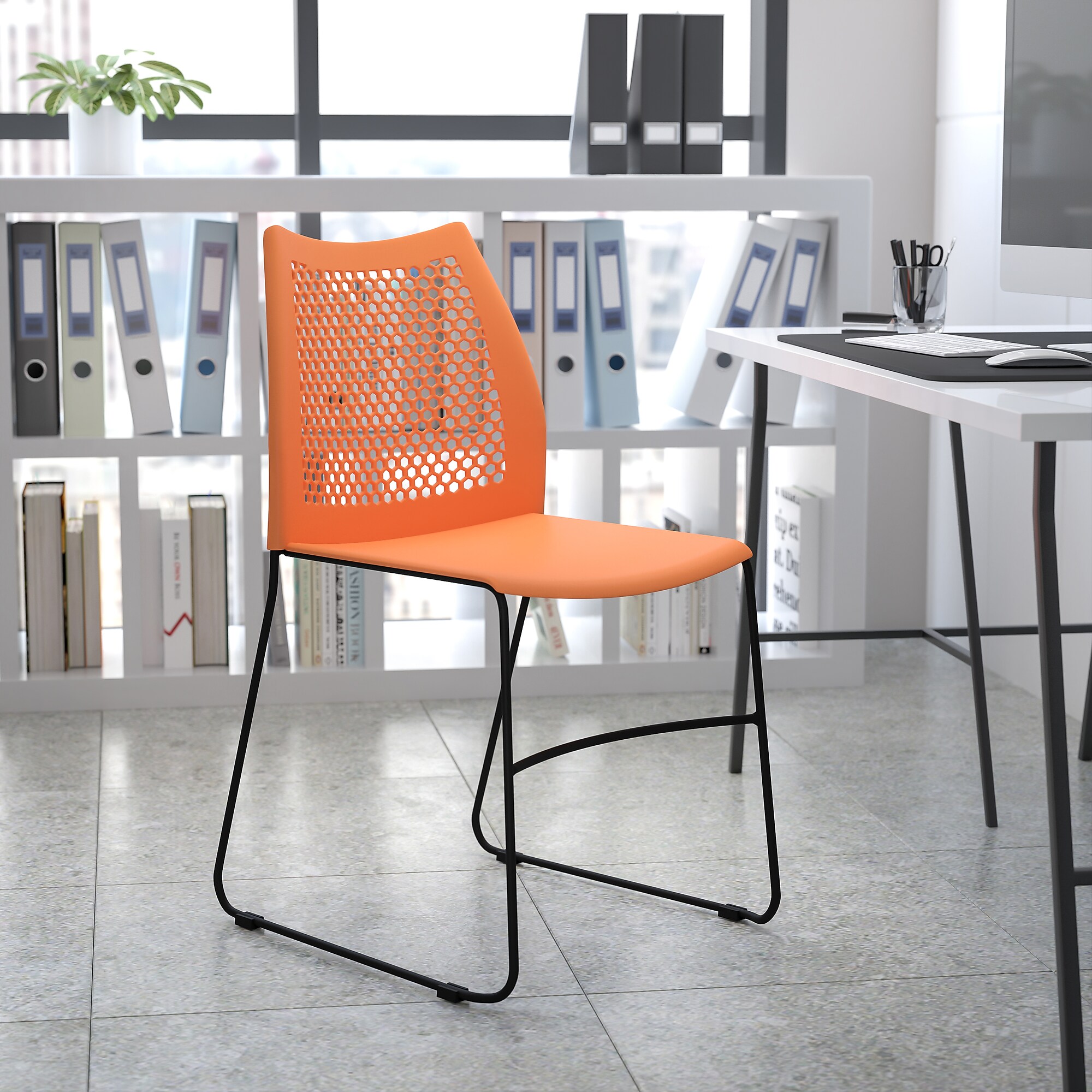 Flash Furniture HERCULES Plastic Stacking Chair, Orange/Black (RUT498AOR) Sansujyuku sansujyuku.com