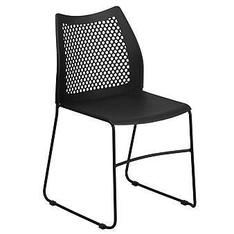 Flash Furniture HERCULES Series Plastic Stack Chair with Air-Vent Back and Sled Base, Black (RUT498ABK)
