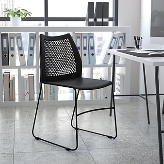 Flash Furniture HERCULES Series Plastic Stack Chair with Air-Vent Back and Sled Base, Black (RUT498ABK)