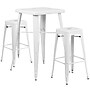 Flash Furniture Stone Indoor-Outdoor Bar Table Set with 2 Square Seat Backless Stools, 27.75" x 27.75", White (CH31330B230SQWH)~#|#~sp81612675_sc7