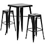 Flash Furniture Stone Indoor-Outdoor Bar Table Set with 2 Square Seat Backless Stools, 27.75" x 27.75", Black (CH31330B230SQBK)~#|#~sp81612680_sc7