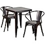 Flash Furniture Owen Indoor-Outdoor Table Set with 2 Arm Chairs, 27.75" x 27.75", Black-Antique Gold (CH31330270BQ)~#|#~sp81612737_sc7